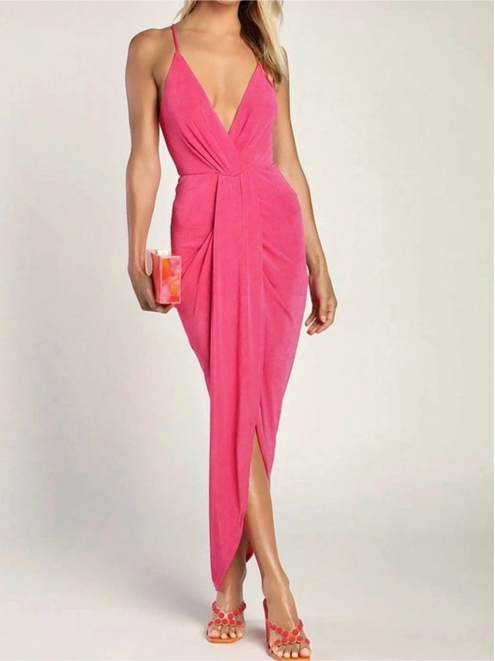 Lulus Fabulous Finesse Light Pink Metallic Twist-Front Maxi Dress